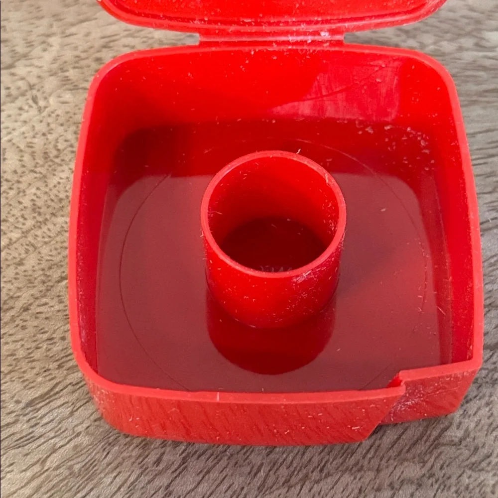 Vintage Tupperware Label Dispenser Red Container with Roll of Labels